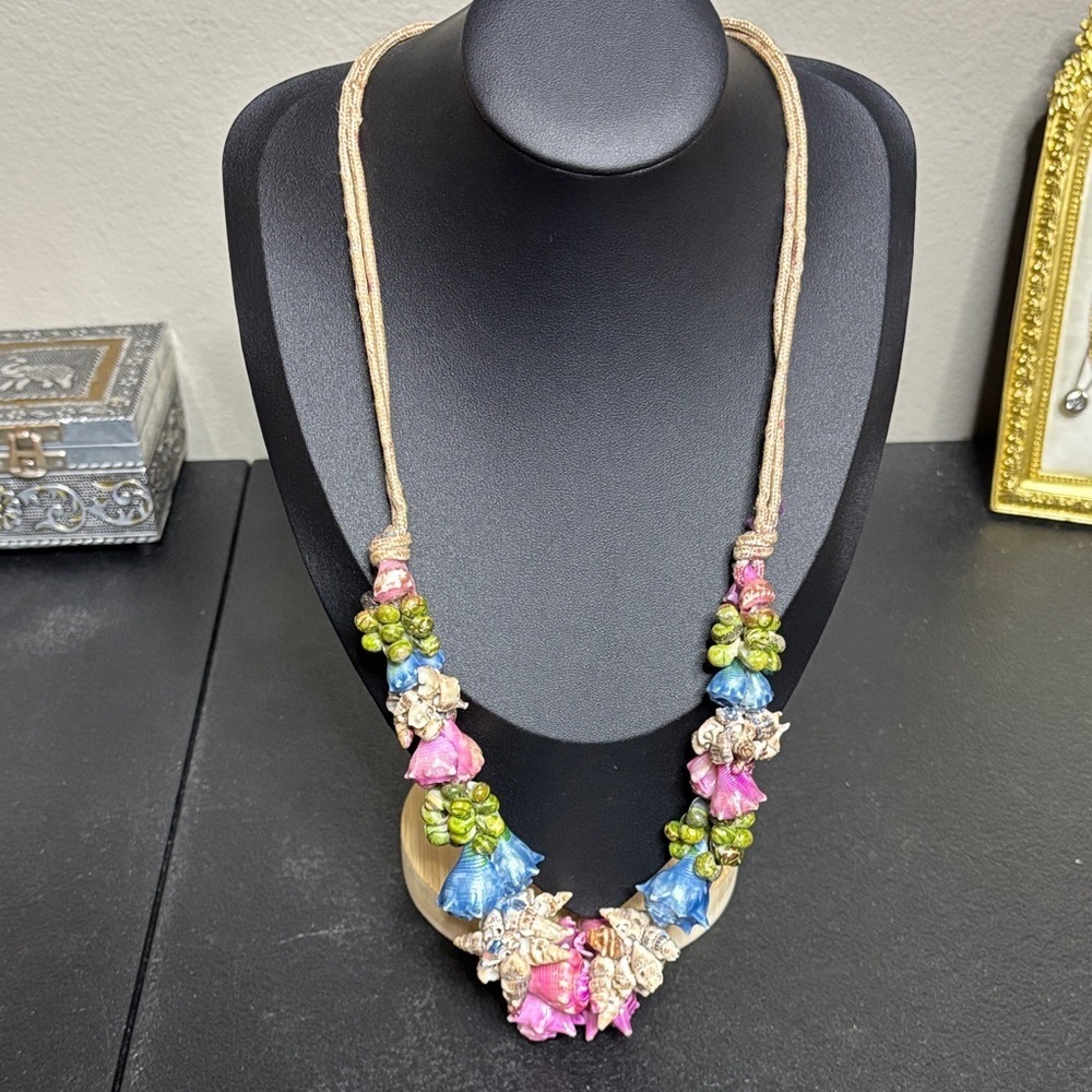 Colorful Shell Handcrafted Beachy Beaded Necklace Statement Nautical